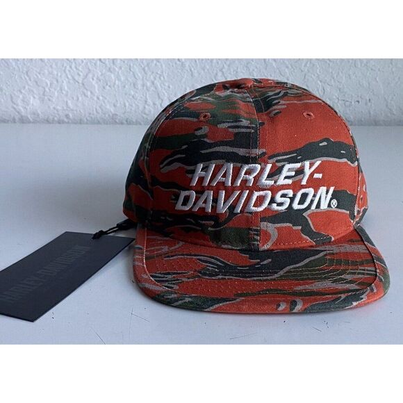 Harley Davidson Racing Adjustable Snapback Cap Retro Camo Orange 97601-24VM NEW - Picture 1 of 14